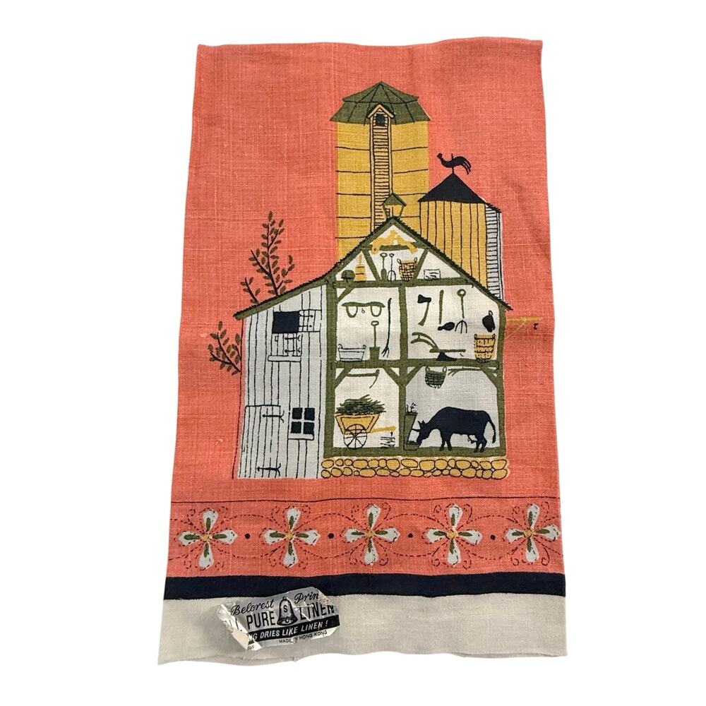 AMERICAN Country BARN HOUSE Vintage Linen Kitchen Tea Towel Barn Silos